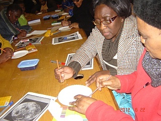 Educators drawing moon phases